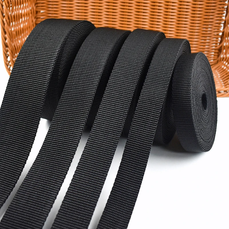 

10M 20/25/30/38/50mm Balck Nylon Webbing for Bags 2mm Thick Backpack Ribbon Strap Safety Belt Sling Sewing Dog Collar Leash Band