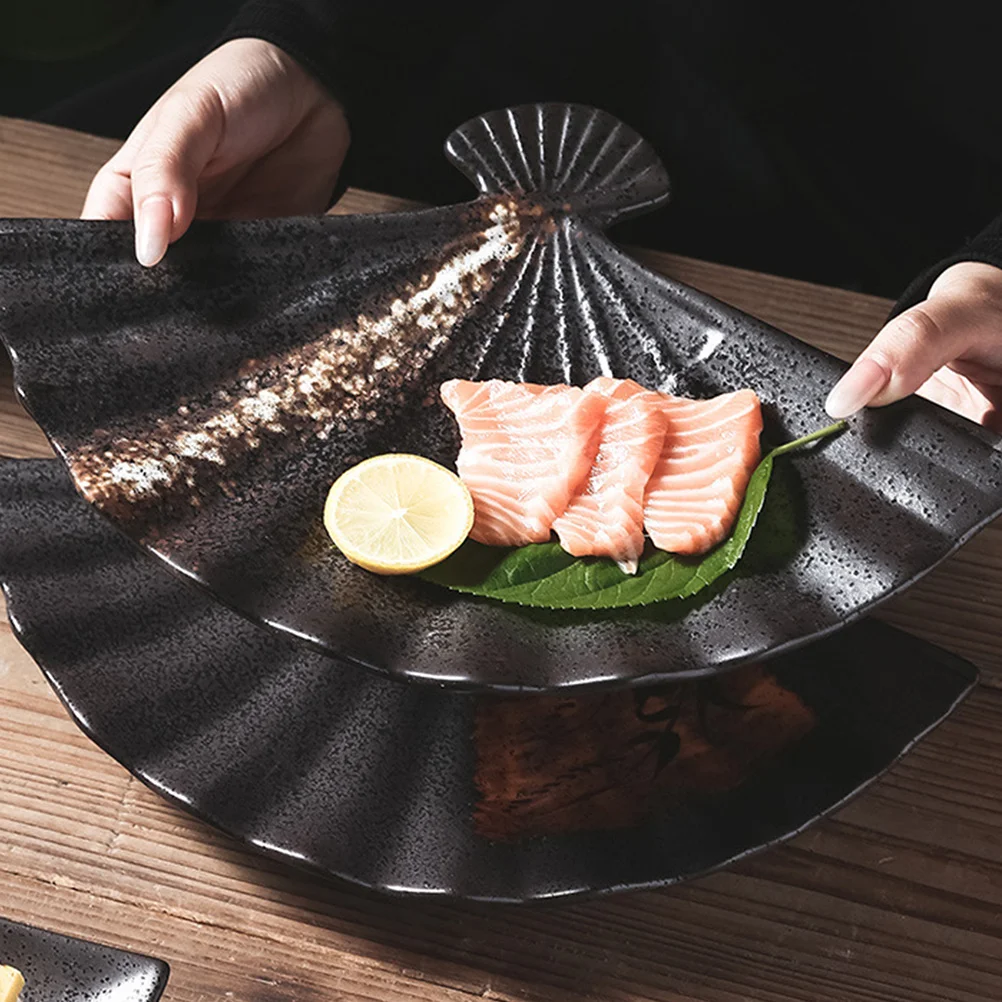 

1Pcs Sector Shaped Sushi Plate Elegant Ceramic Dumpling Dish Barbecue Serving Plate Food Tableware Ceramic Dish