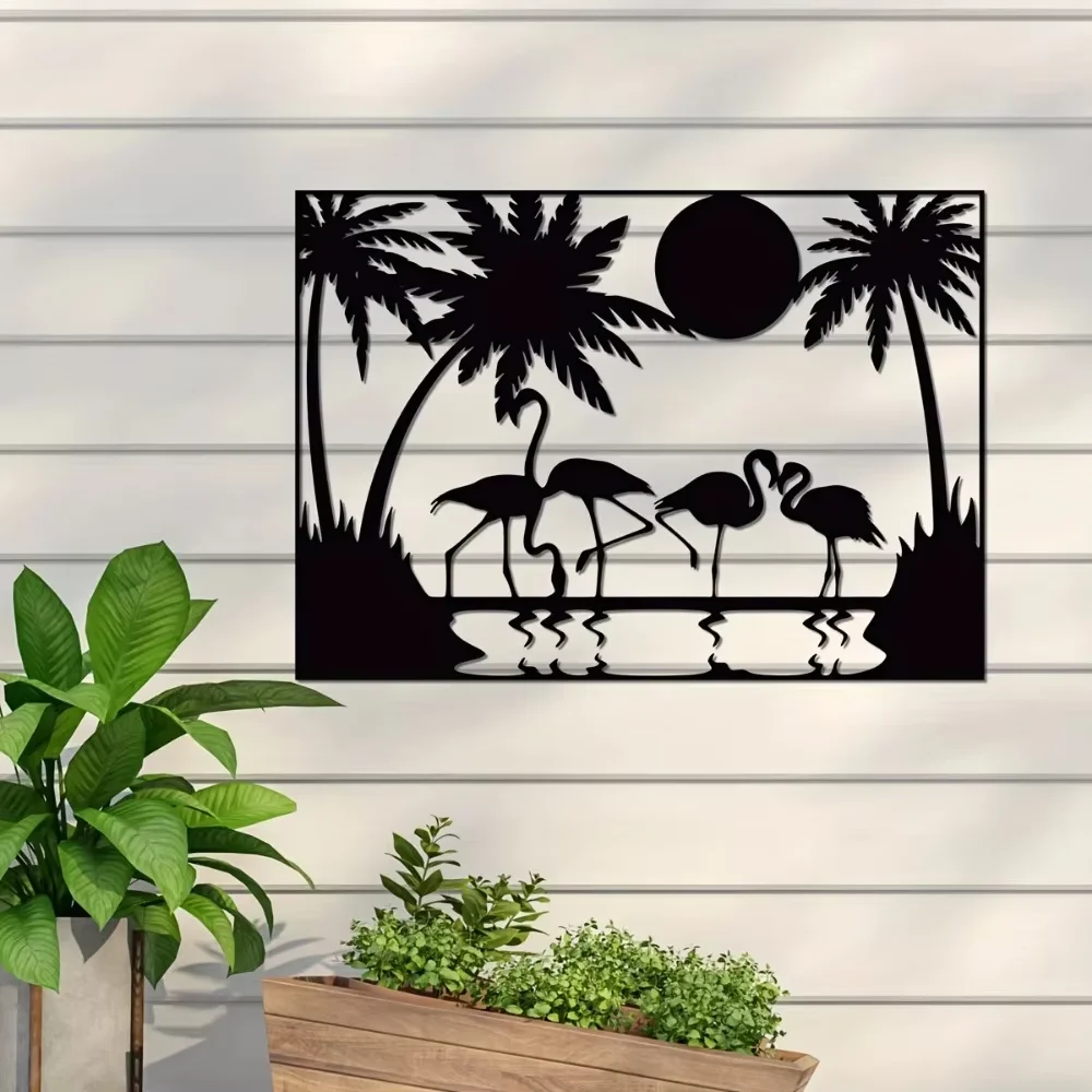 CIFBUY Charming Flamingo Metal Wall Art Iron Sculpture Modern Home Decor Rustproof Accent For Kitchen Bathroom Living Room