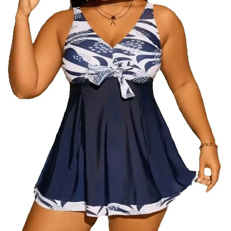2026 New Style Printed Large Size Separate Swimsuit - Conservative Tankini for Beach and Spa Wearing Women