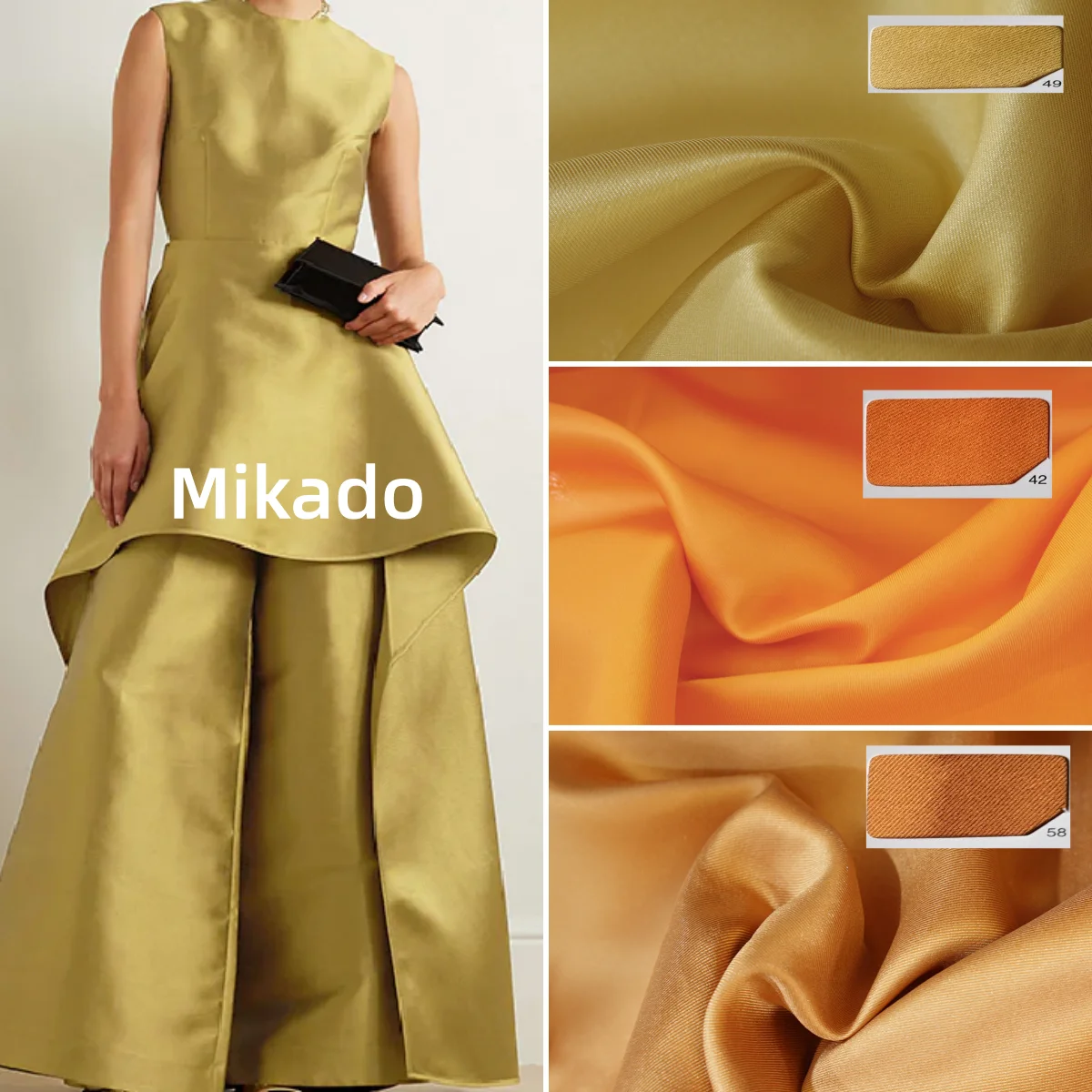 Solid color twill satin hard and crisp Mikado designer DIY wedding dress fashion dress fabric