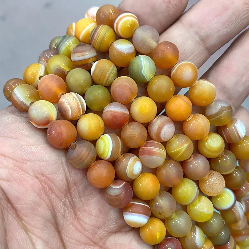 الطبيعية ماتي شريط الجزع النطاقات الدانتيل البرتقال Agates الخرز سوار ذاتي الصنع قلادة لصنع المجوهرات 15 "ستراند 4 6 8 10 12 14 مللي متر