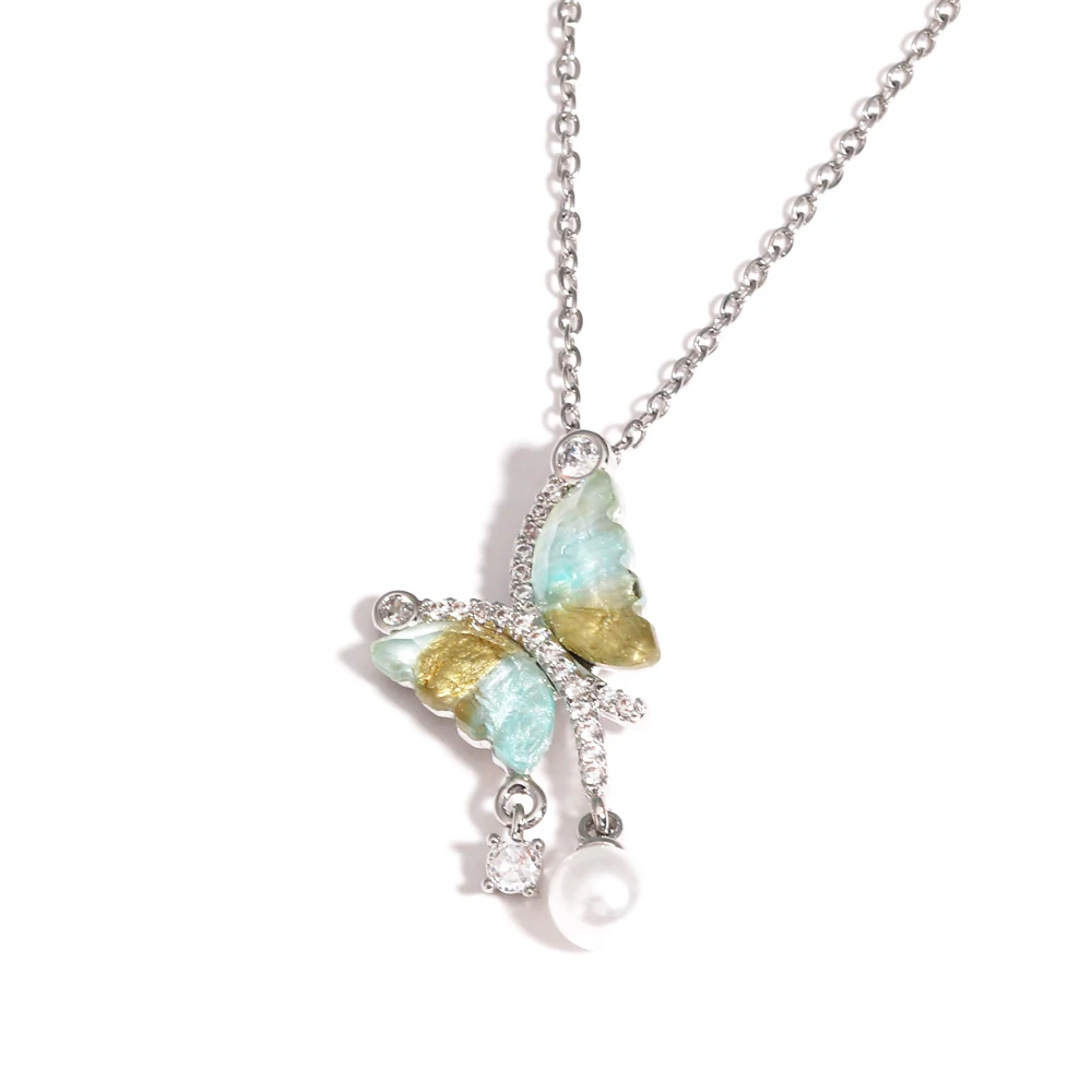 الفاخرة الزركون عقد بحلية متدلية على شكل فراشة قلادة الفولاذ المقاوم للصدأ الحيوان المختنق مجوهرات للنساء الفتيات حفلة هدية دروبشيبينغ CSV #5