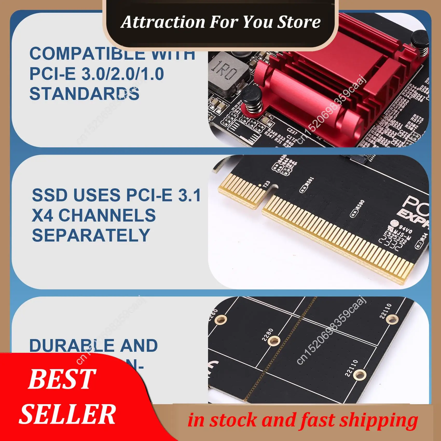 Hot Selling Dual Nvme Pcie Adapter,M.2 Nvme SSD To PCI-E 3.1 X8/X16 Card Support M.2 (M Key) Nvme SSD 22110/2280/2260/2242