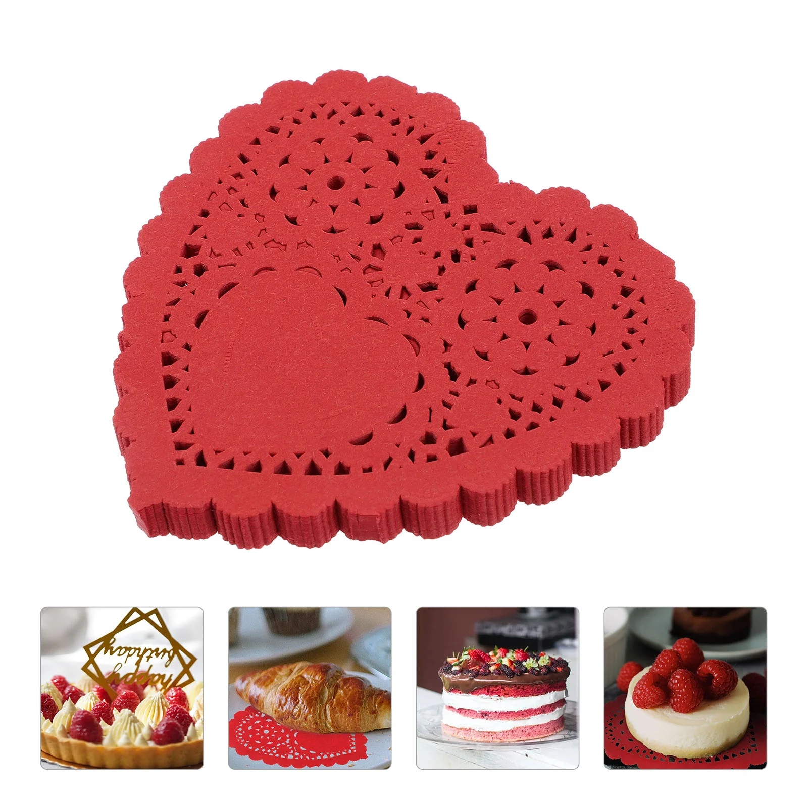 

100 Pcs Love Cake Base Paper Mat Wax Strips Hollow-out Food Pad Oil Blotting Valentine Themed Doilies Heart Shaped Lace