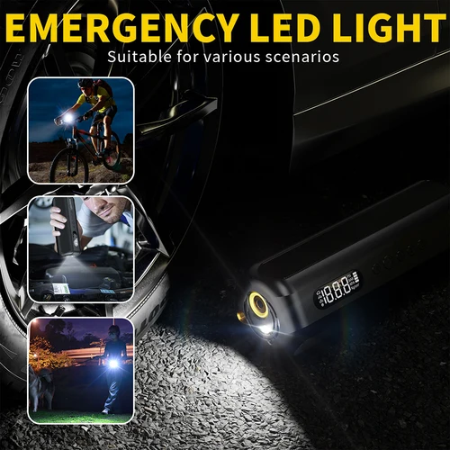 Imagen 2 del producto Bomba de aire portátil de 150PSI/19cilindro, inflador de amarre eléctrico con manómetro digital, inflado rápido para neumáticos de coche, bicicletas, bolas