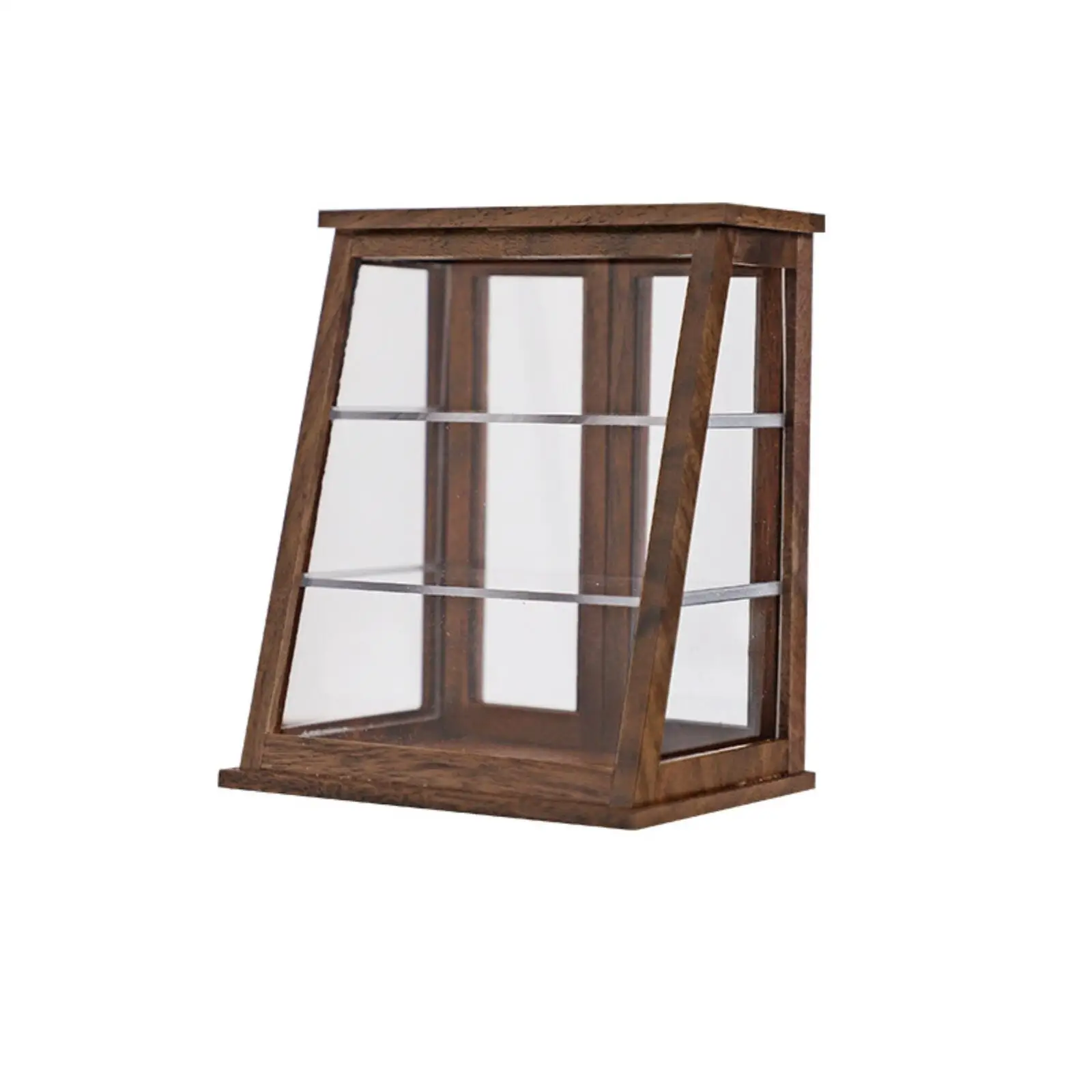 Mini Dollhouse Display Case Wooden Cabinet with Acrylic Windows for Bakery Scene Miniature Museum