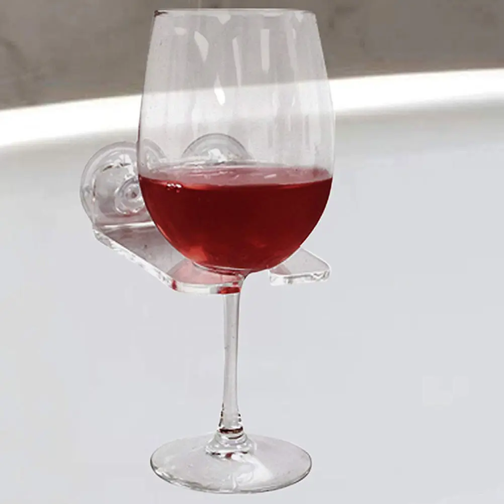 

Premium Acrylic Bathtub Wine Glass Holder Shower Cup Rack Transparent Design Strong Suction Cup for Goblets Bathroom Storage