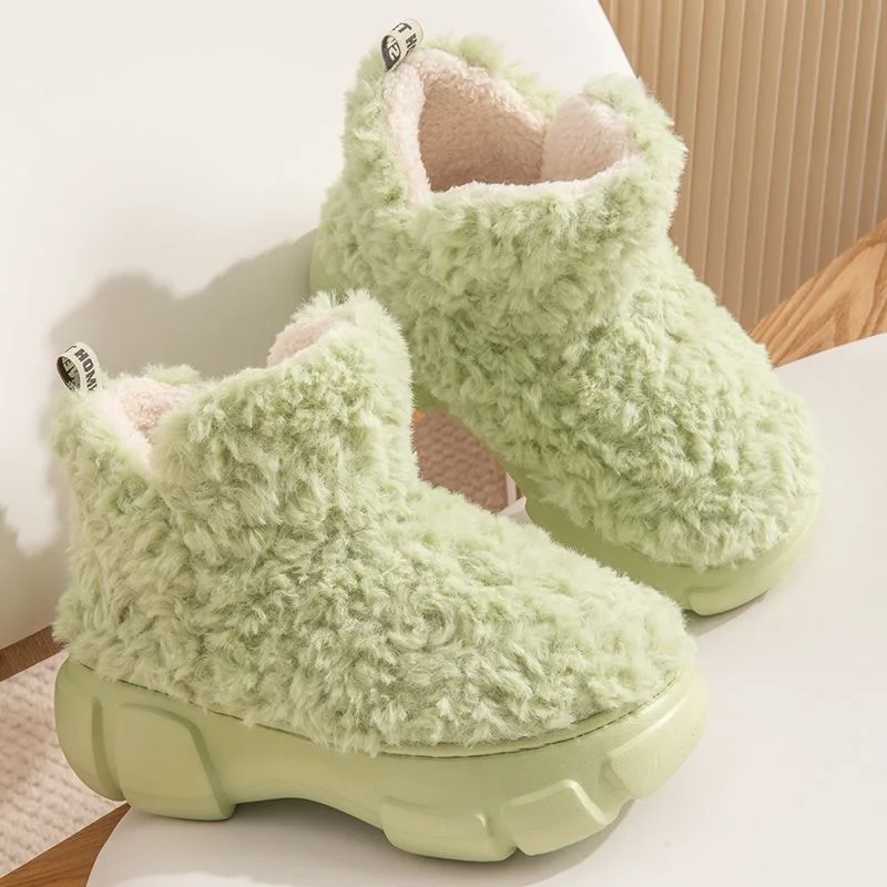 2024 Winter Warm Shoes Women Men Indoor Cotton Slippers Soft Plush Platform Sole Couples Home Street Snow Boots Fluffy Footwear