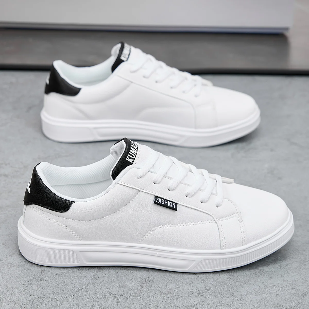 

New Korean Style White Black Casual Sneakers, Breathable Lightweight Durable All-Match Fashion Board Shoes for Men