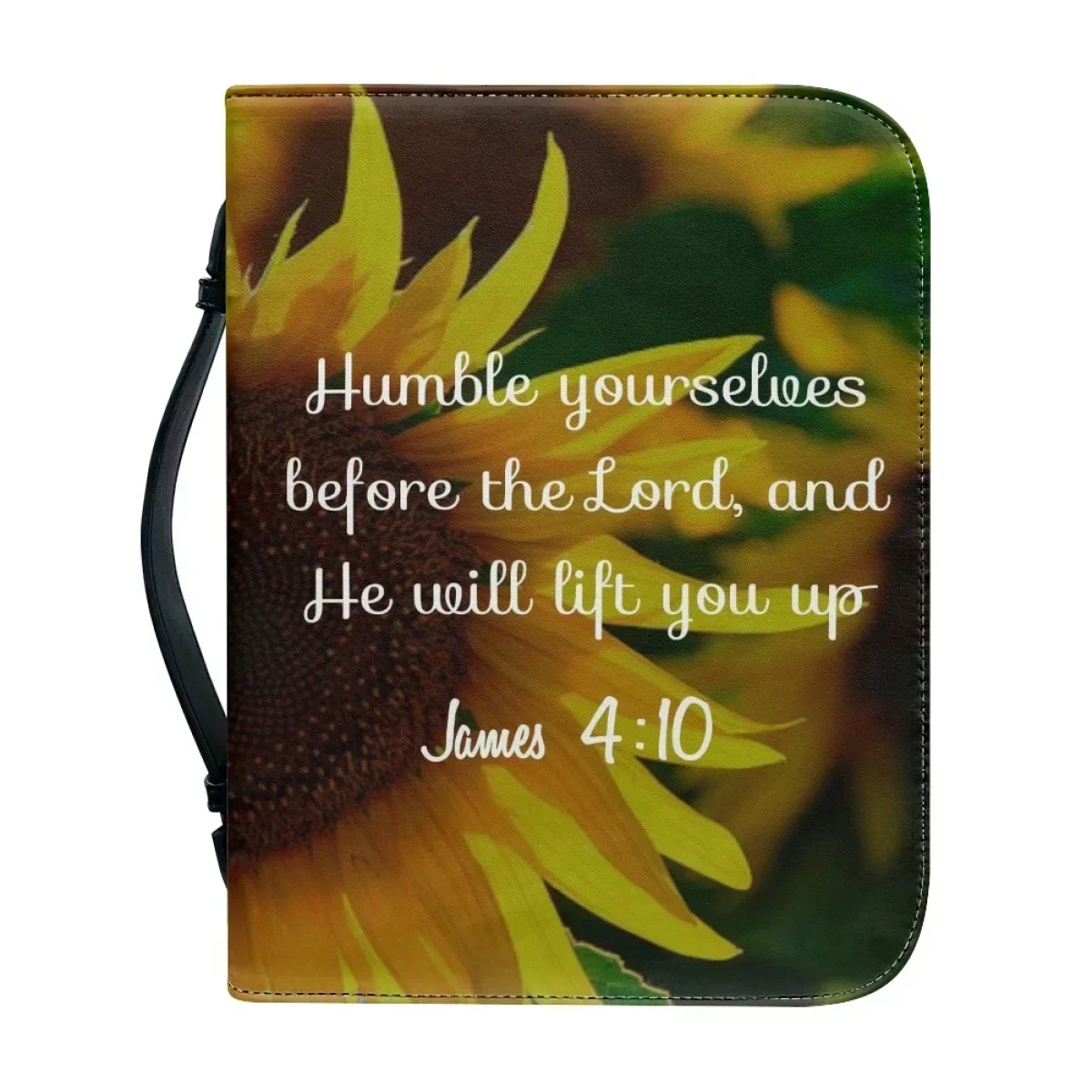 

Новый кожаный чехол для Библии с дизайном подсолнухов и принтом «Песнь охвала», практичная сумка-кошелек на молнии с ручкой для хранения Библии