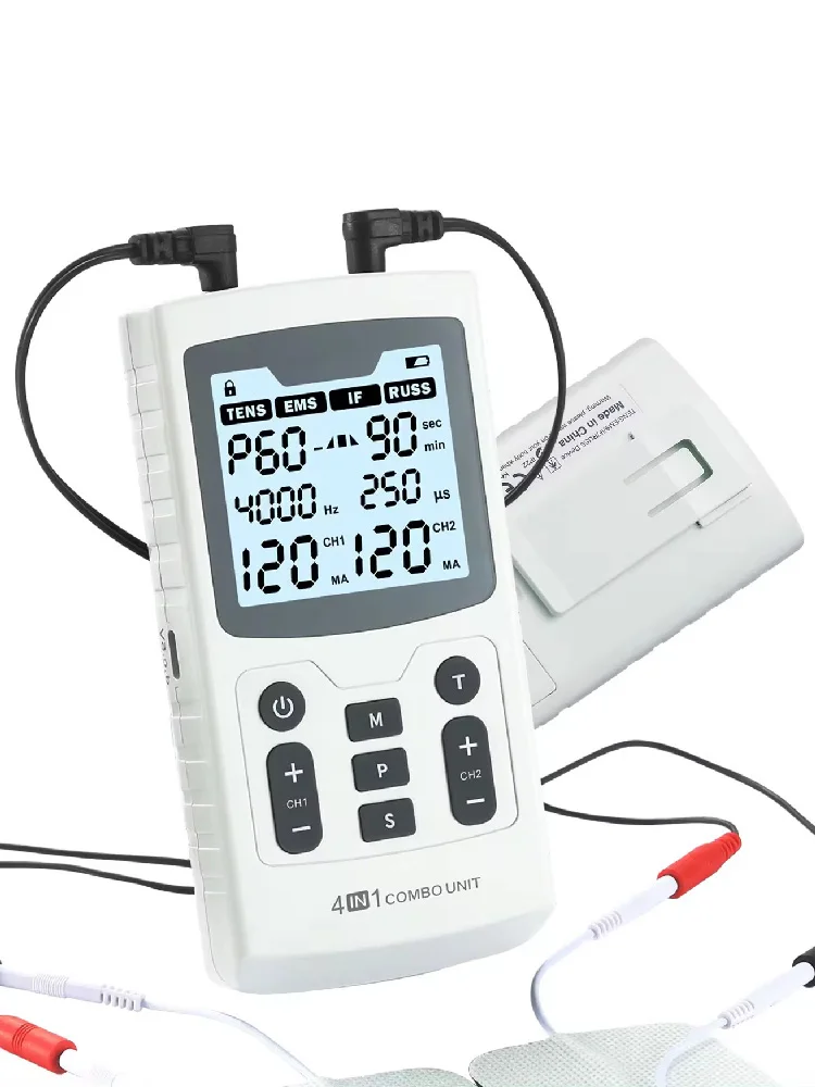 Estimulador muscular elétrico 4 em 1, dispositivo interferencial de fisioterapia de alta frequência,