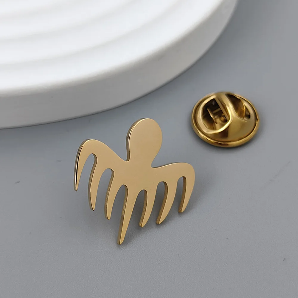 Fun Octopus Nail Rake Gold Plated Badge, Silver Collar Brooch, Black Lapel Pin, Men's Suit Accessories Set, Father Gift