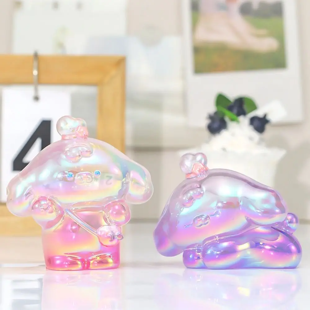 Estatua de muñecos de perro con gradiente transparente láser, Mini adornos de perro de Color caramelo, Mini modelo de dibujos animados Kawaii, juguete, regalos para parejas