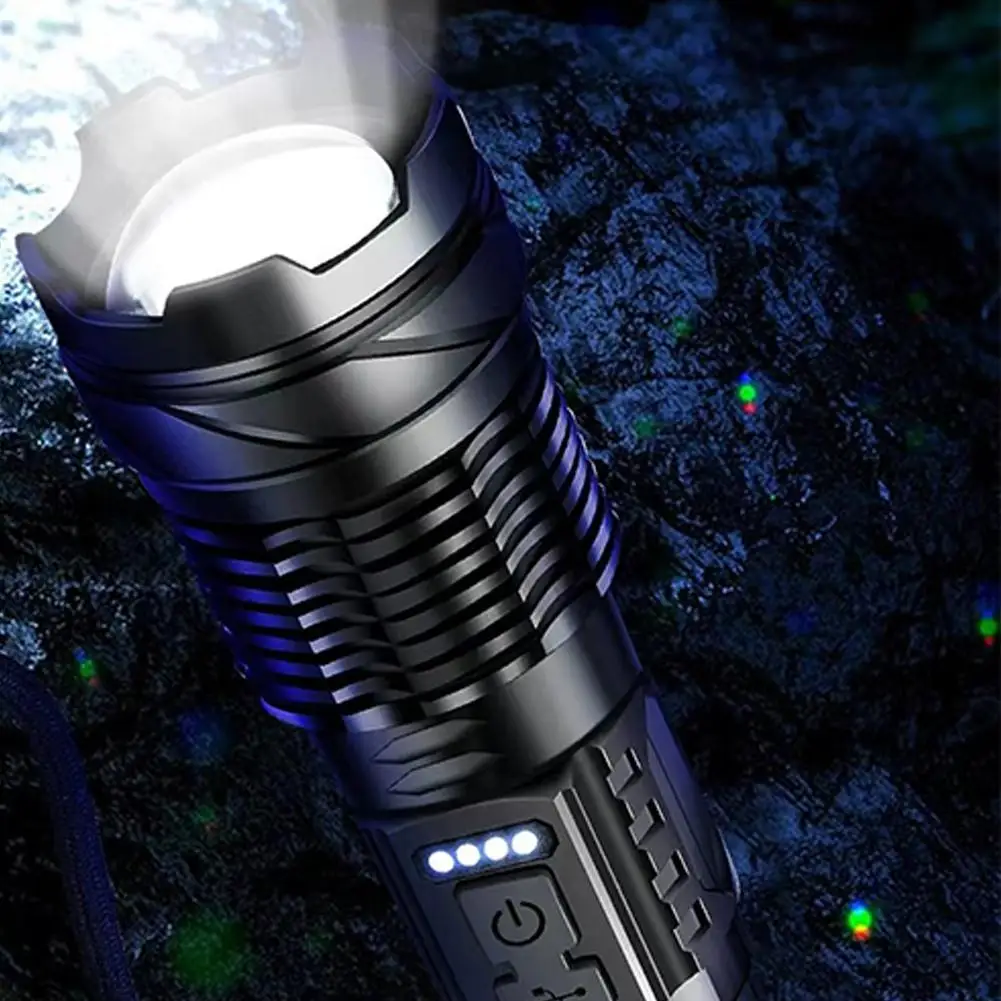 High Power LED Flashlights Tactical Emergency Strong Spotlights Telescopic Zoom Built-in Battery USB Rechargeable Camping Torch