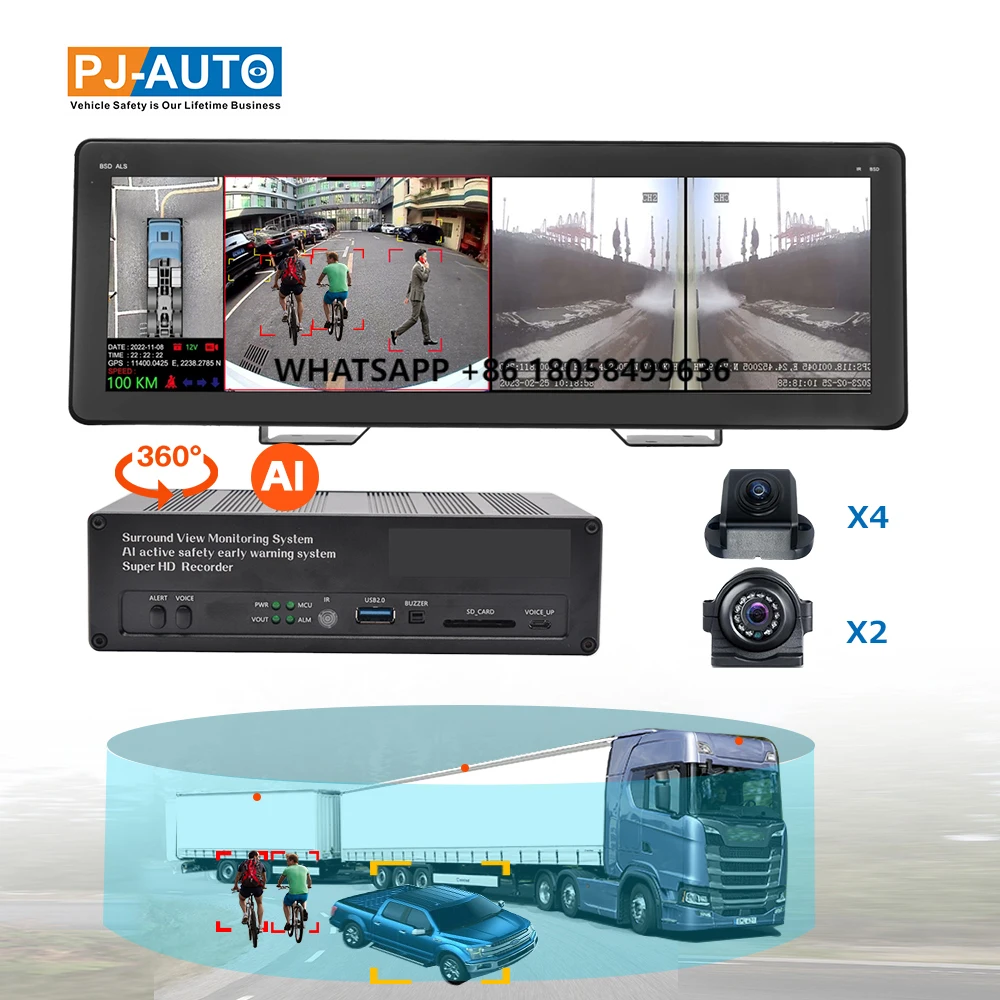 

PJAUTO AI 360 AVM Surround View Safe Driving Assistance System with 6CH Support Collision Warning Pedestrian & Vehicle Detection