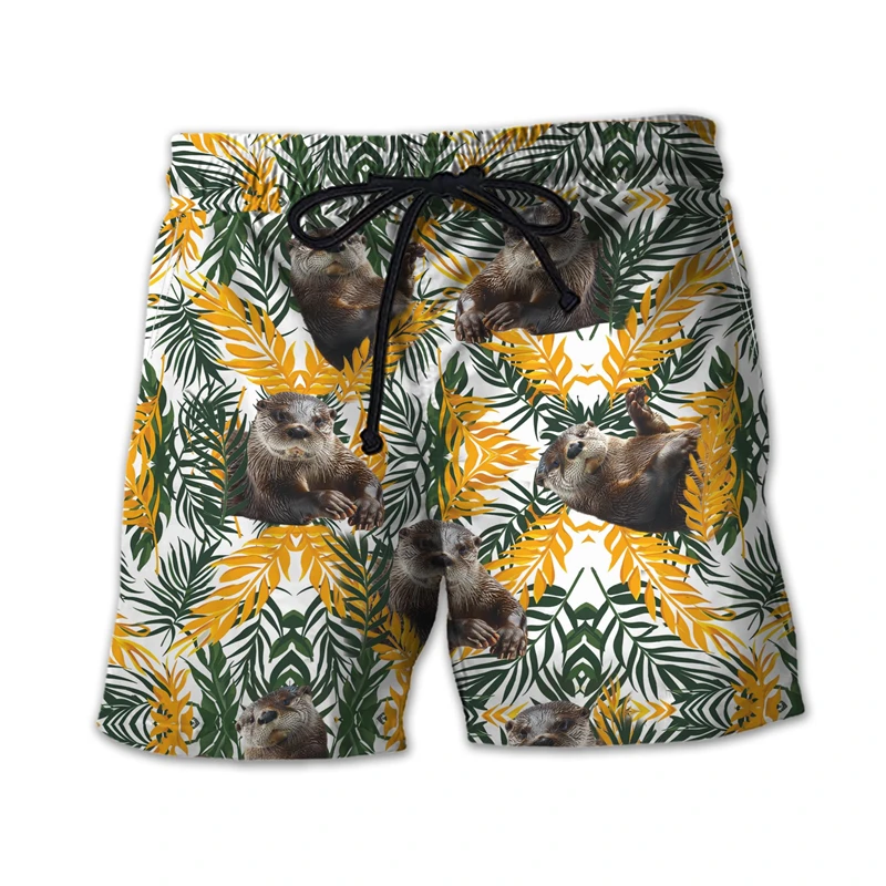 Lustige Otter-Grafik-Strandshorts für Herren, modisch, Sommer, niedliche Tiere, 3D-gedruckte Badehose, lässig, Urlaub, Urlaub, kurze Hose