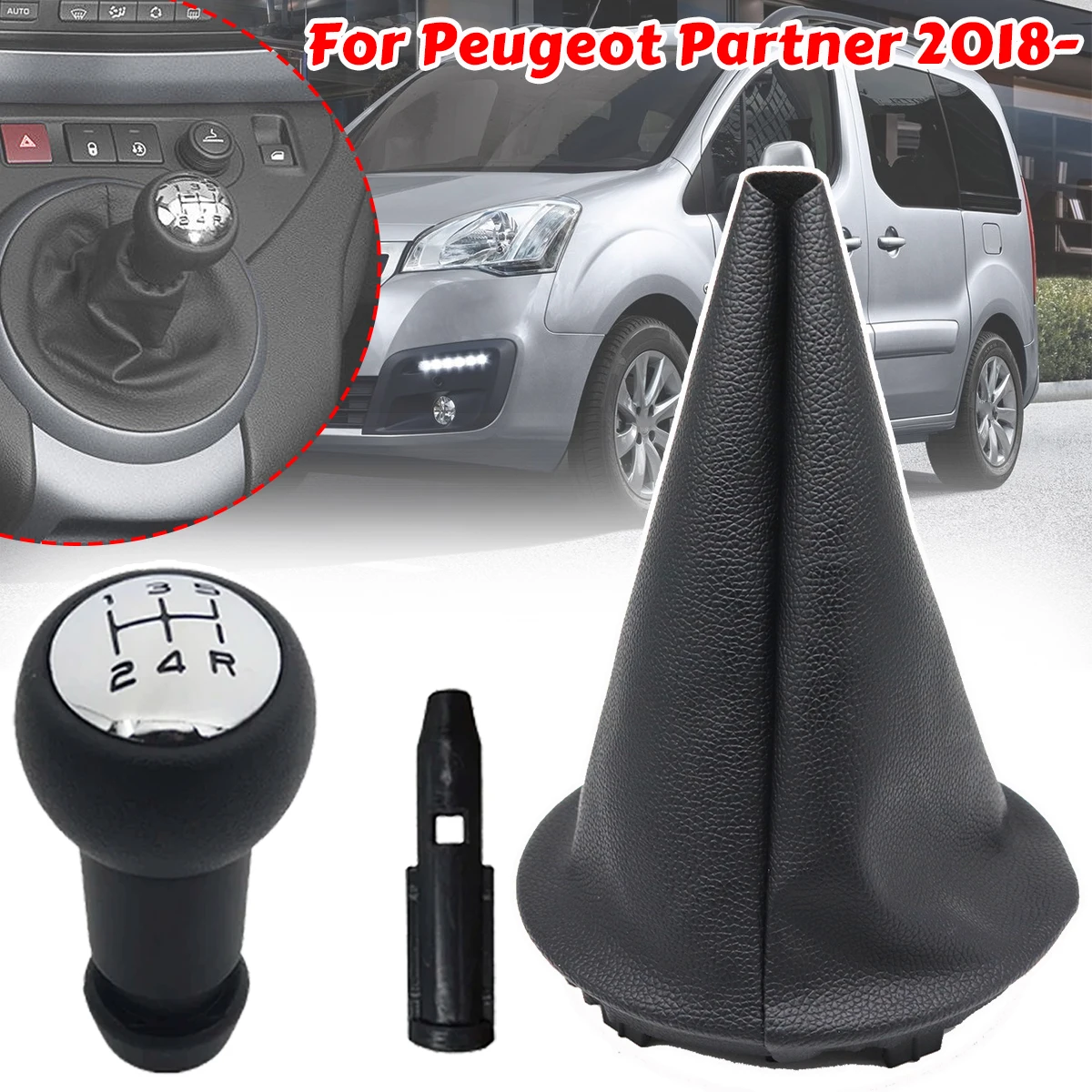 5 Speed Car Gear Shift Knob with Gaiter Boot Cover For Citroen Berlingo III  Peugeot Partner 2018 2019 - Interior Accessories