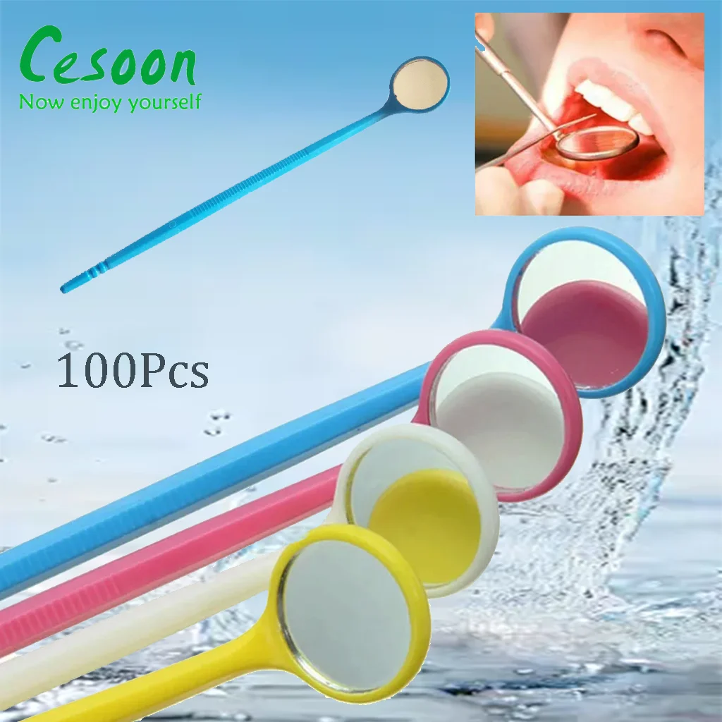 100Pcs Dental Disposable Plastic Mouth Mirror Front Surface Multifunction Glass Reflector Anti-fog Lens Checking Oral Hygiene