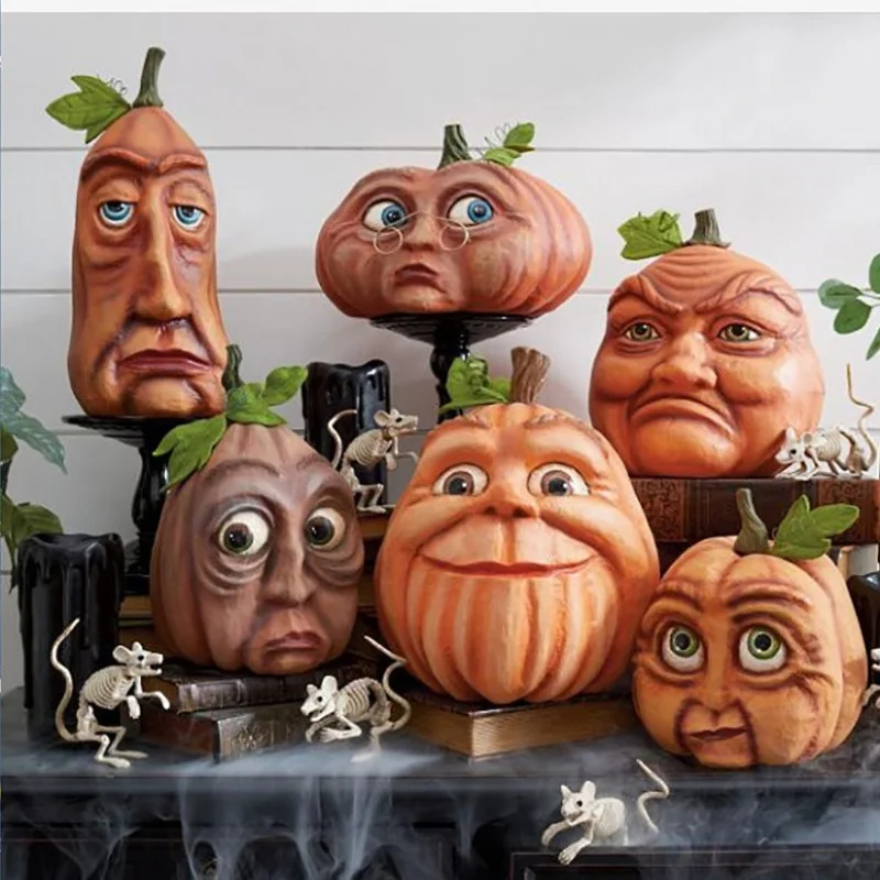 

Funny Face Pumpkin Resin Statue, Halloween Home Decor Ornament, Spooky Festival Decoration for Table Mantel