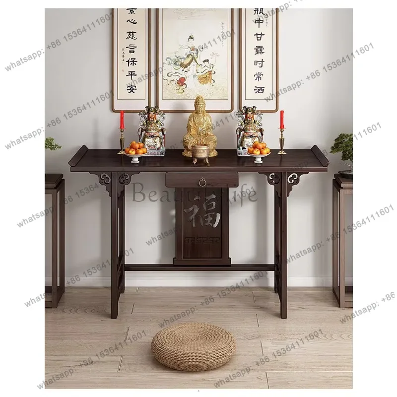 YJ New Chinese Style Buddhist Shrine Altar Table for Home Worship God of Wealth Guanyin Buddha Statue Stand