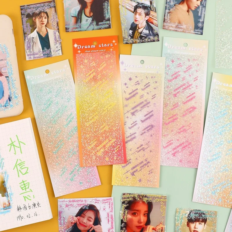 1 Sheets Laser Decorative Stationery Sticker Colorful Meteor Series DIY Scrapbooking Journal Star Chasing Card