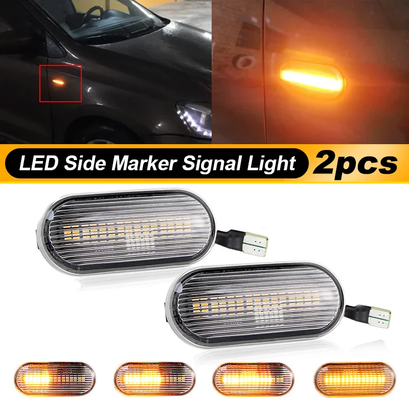 

2x Dynamic Flowing LED Side Marker Turn Signal Light For VW Transporter T5 Polo Golf 3 4 Passat B5 Sharan Lupo Bora Multivan