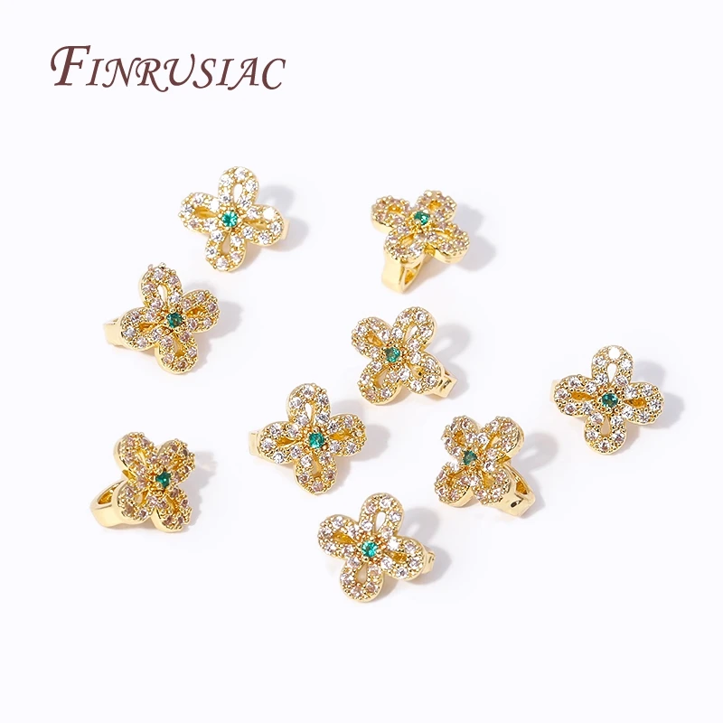 Conector en forma de flor de circón con incrustaciones chapadas en oro de 18K, separadores de 2 agujeros, accesorios para pulseras, cuentas espaciadoras, fabricación de joyas DIY