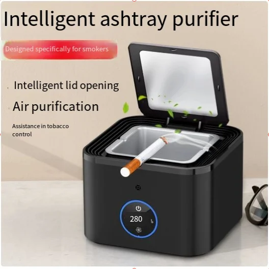 Smart Ashtray Creative Air Purifier with Lid Anti Ash Flying Smoke Odor Remover Home Office Desktop Luxury Decor Gift