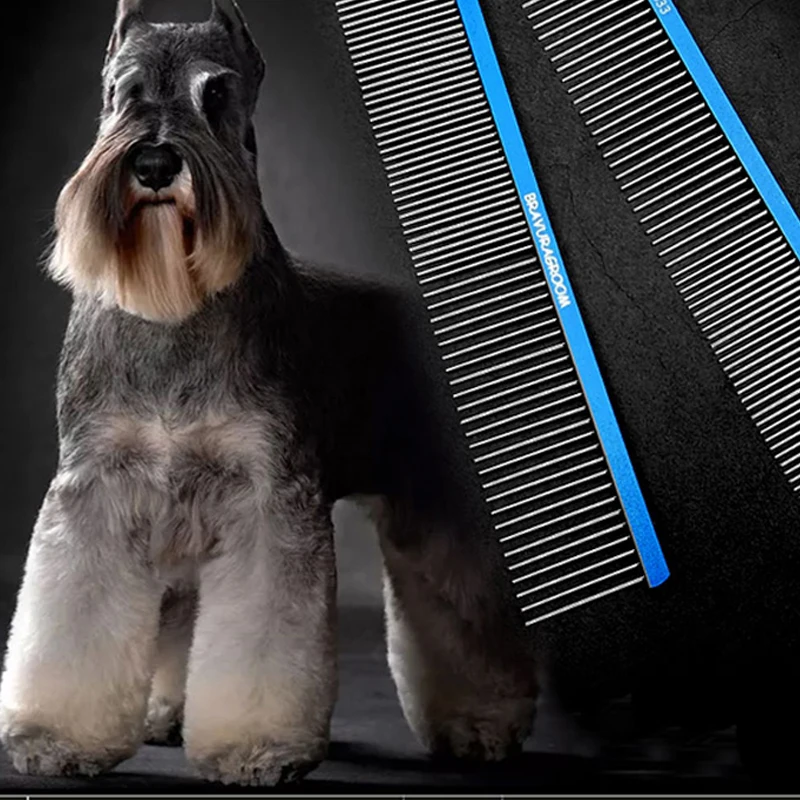 BAVURA Pet Dematting Comb - Stainless Aluminum alloy Steel Pet Grooming Comb for Dogs and Cats Gently Removes Loose Undercoat,