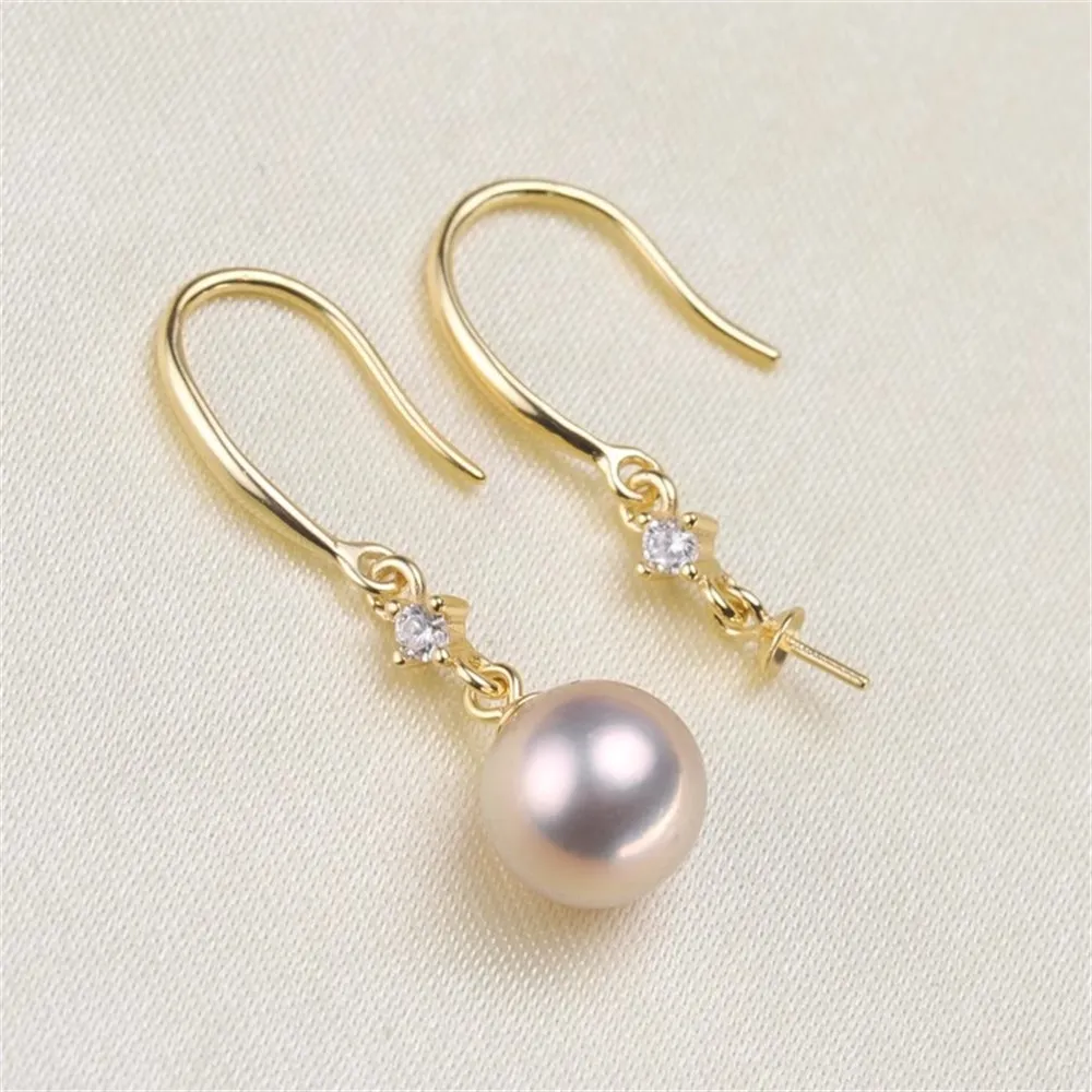 DIY Pearl Accessories S925 Silver Exquisite Single Diamond Pearl Earrings Empty Support Fit 8-10mm Round Elliptical Beads E187