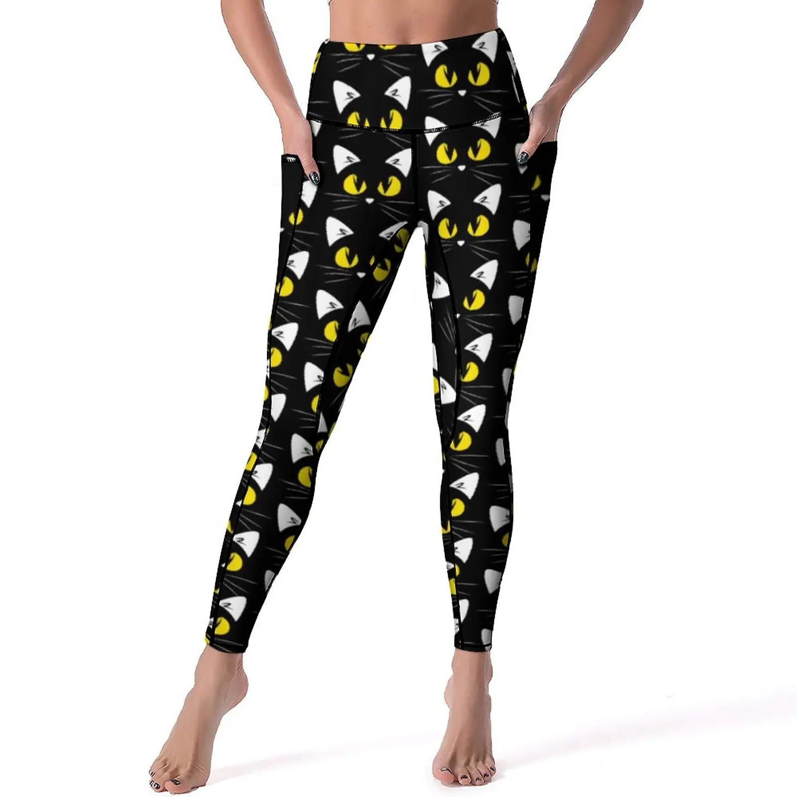 

Black Cat Yoga Pants Pockets Spooky Halloween Leggings Sexy High Waist Novelty Yoga Sport Legging Design Fitness Gym Leggins