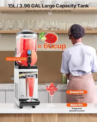 Slushie hine, 15L Single Tank Commercial Margarita hine, 60 Cups Stainl Steel Margarita Smoothie Frozen Drink hine - view 2