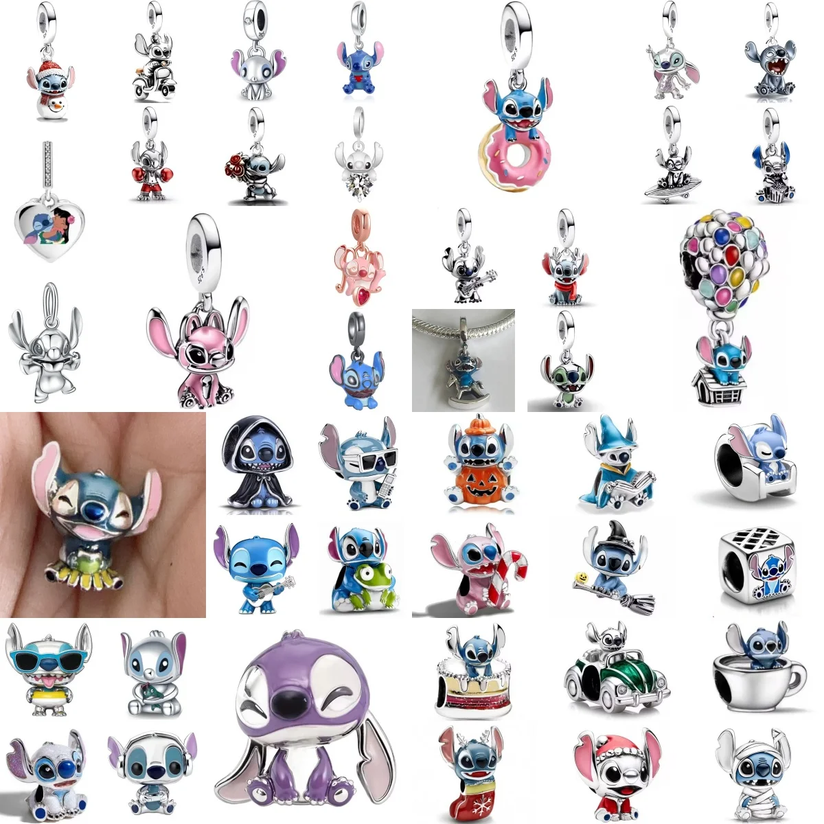 Disney 2026 New 925 Silver Cute Lovely Stitch Lilo Pendant Bead The Princess Charm Fit Original Bracelet DIY Jewelry Gift