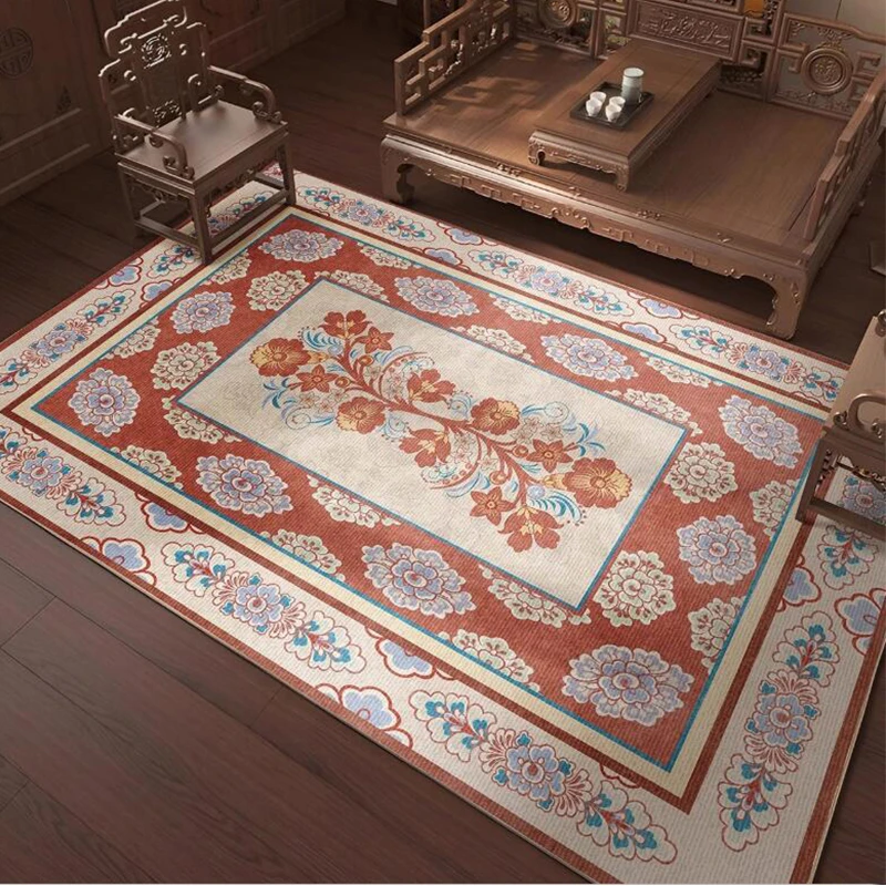 

New Chinese Style Carpet for Living Room Easy to Clean Anti-skid Sofa Floor Carpet Red Bedroom Soft Rug Big Size Customize Home