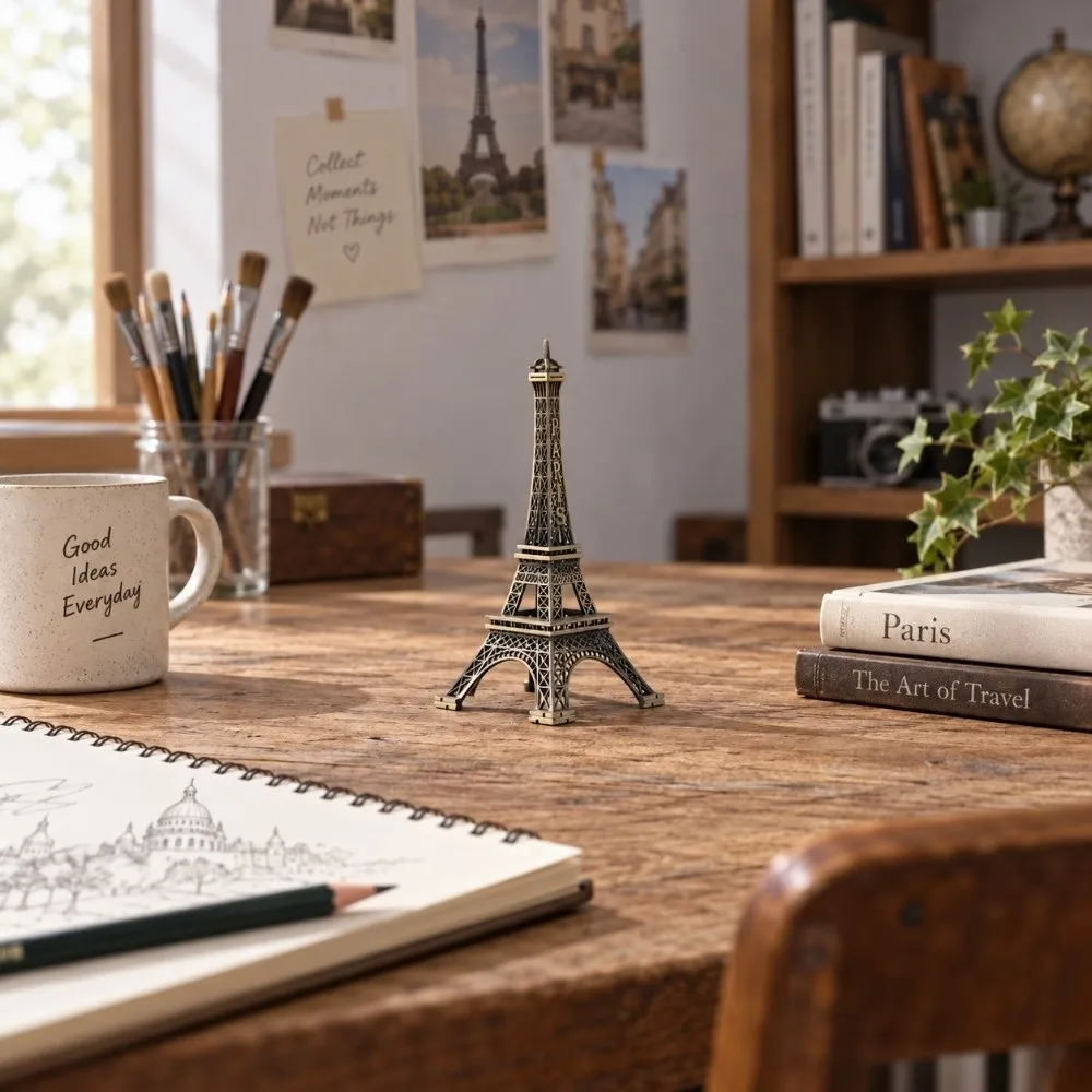 Bronze Tone Paris Eiffel Tower Figurine Statue Creative Stylish Eiffel Tower Model Exquisite Craft Miniature Replica