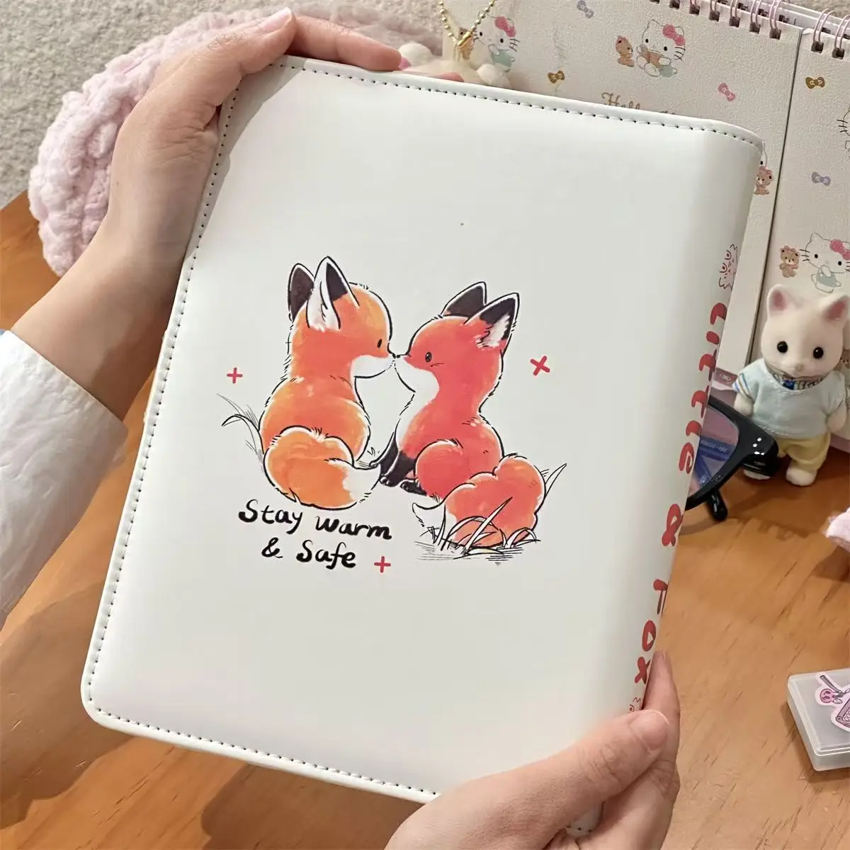 Little Fox Card Album Magnetic Closure A5 Four Grid Loose Leaf 3 Inch Laminated Niche PU Leather Storage Journal Stylish