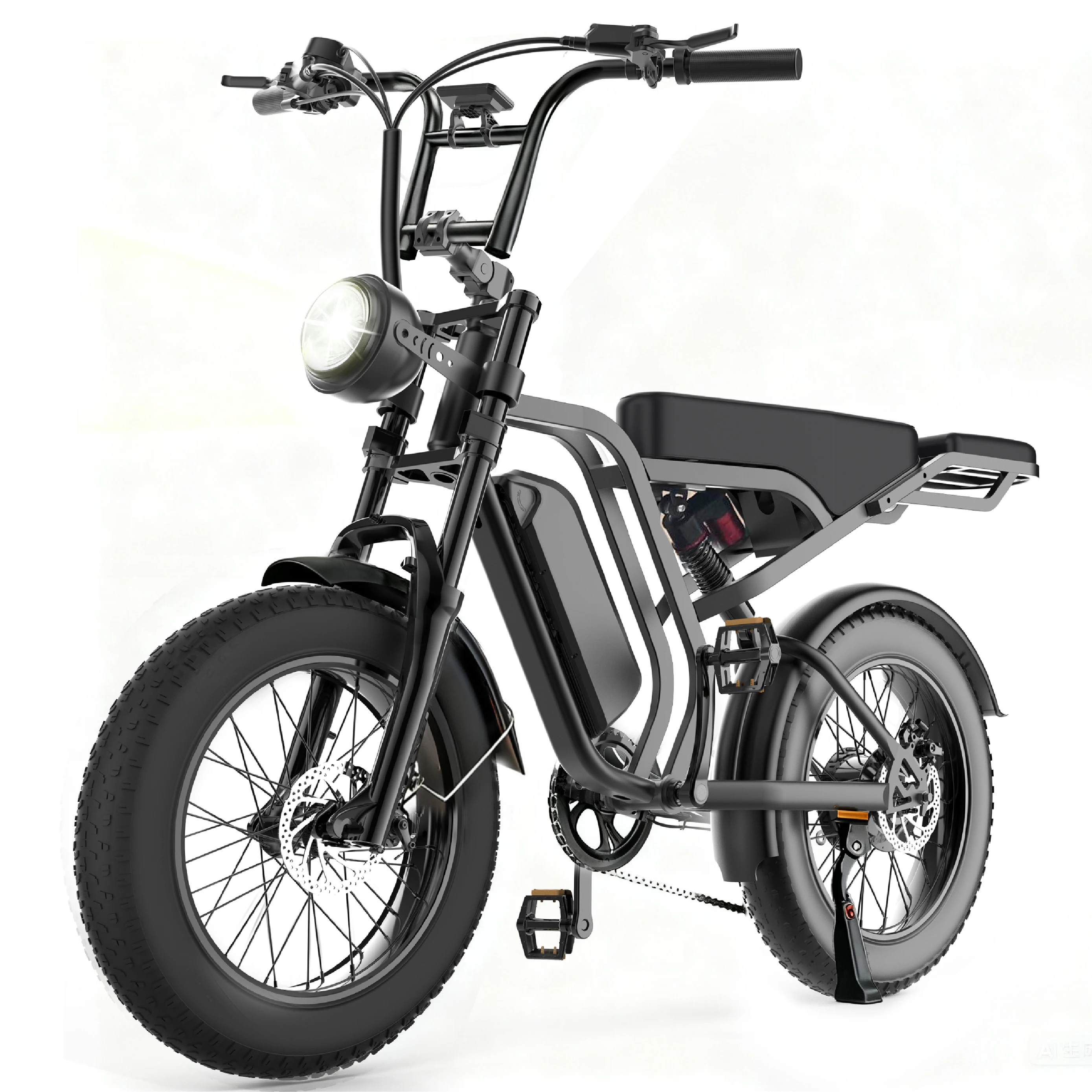 1000W Peak Motor Electric Bike for Adults, 48V 15Ah Removable Battery 40-60 Miles Range, 20' X 4.0' Fat Tire E-Bike, Dual Suspension & Dual Disc Brakes, 330LBS Moped Style Electric Bicycle with LCD Display