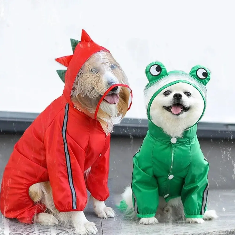 Cartoon Dog Raincoat with Hood Funny Shape Adjustable Waterproof Rain Jacket Breathable Full-Coverage 3D Frog Pet Poncho Rain