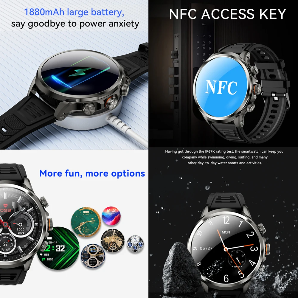 5G/4G Full Netcom Smart Watches 680*680 AMOLED 8GB+128GB RAM 1880mah Battery 900W Camera GPS WIFI Google APP Download Smartwatch