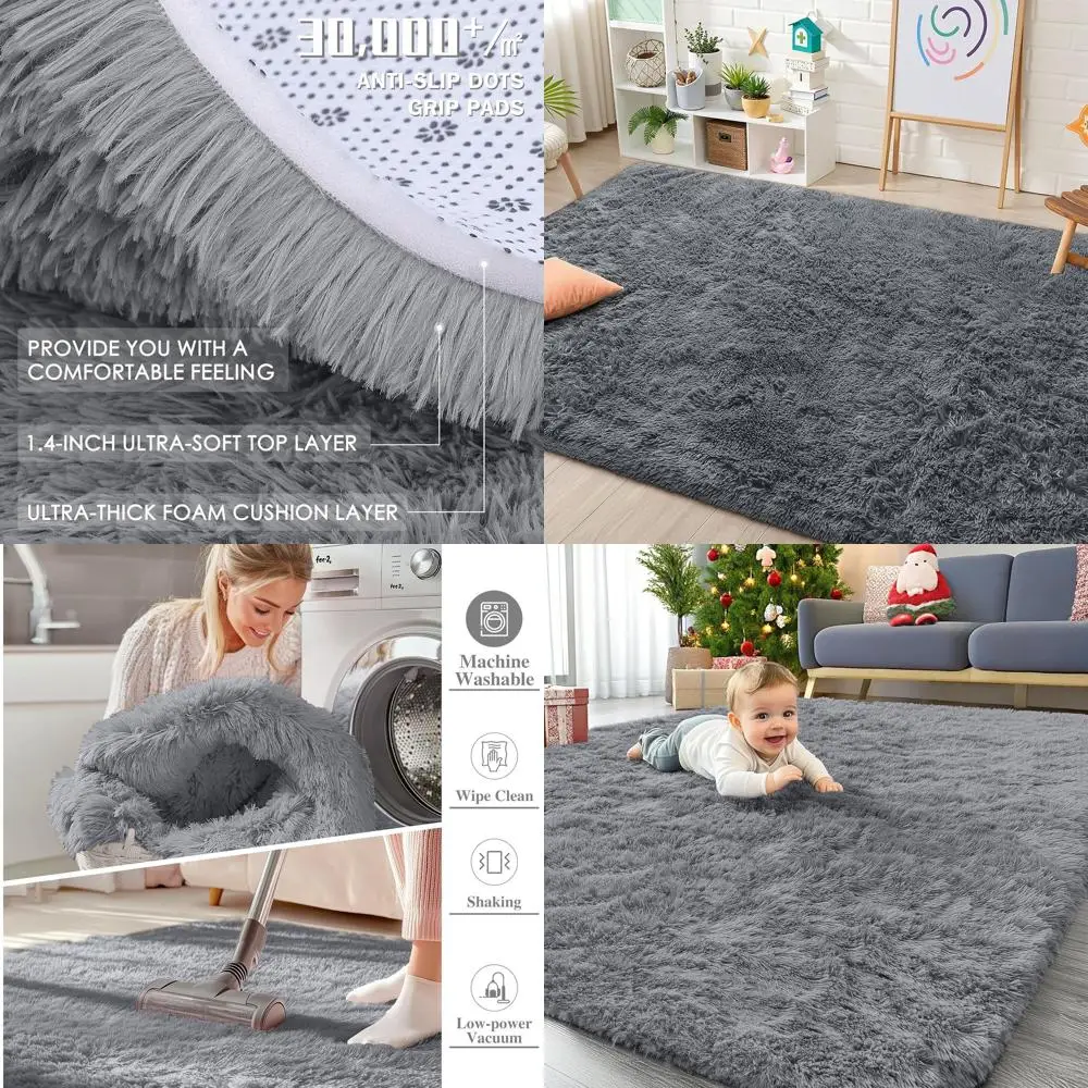 

Светло-серый моющийся ковер с длинным ворсом, 120x180 см, подходит для гостиной, спальни, детской, общежития и яслей, для использования в помещении