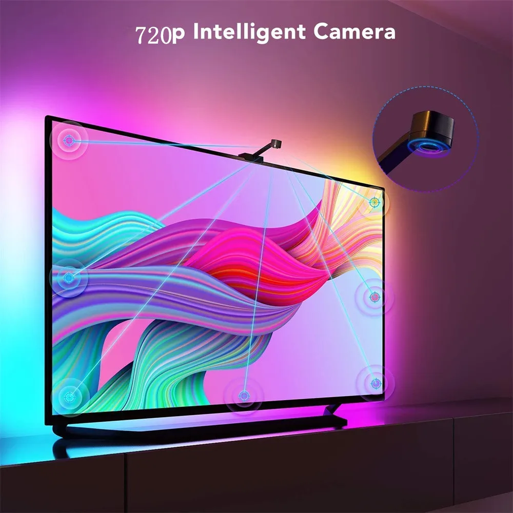 Tuya New Immersion Smart TV Backlight With Camera RGBIC LED Ambient Backlight With Alexa TV PC Rhythm Lighting Smart App Control