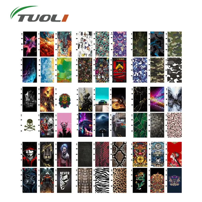 TUOLI 50pcs Mixed 3D Relief Back Cover Film Protector Skin Sticker Hydrogel Rear For Cutting Machine Embossed Color Back Sheet