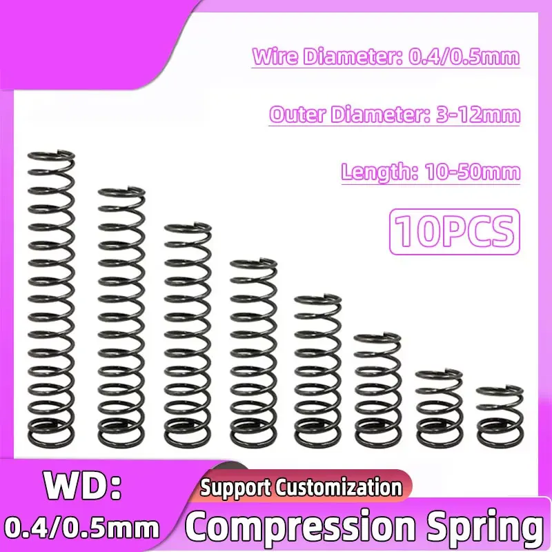 10PCS Cylidrical Coil Small Compression Spring Return Compressed Springs Release Pressure Spring Steel WD 0.4/0.5mm