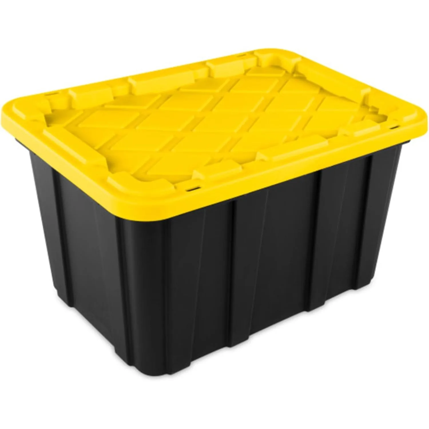 

27 Gallon Industrial Stackable Storage Tote Snap-Fit Lidded Organization Container w/Carrying Handles,12 Pack,Black/Yellow