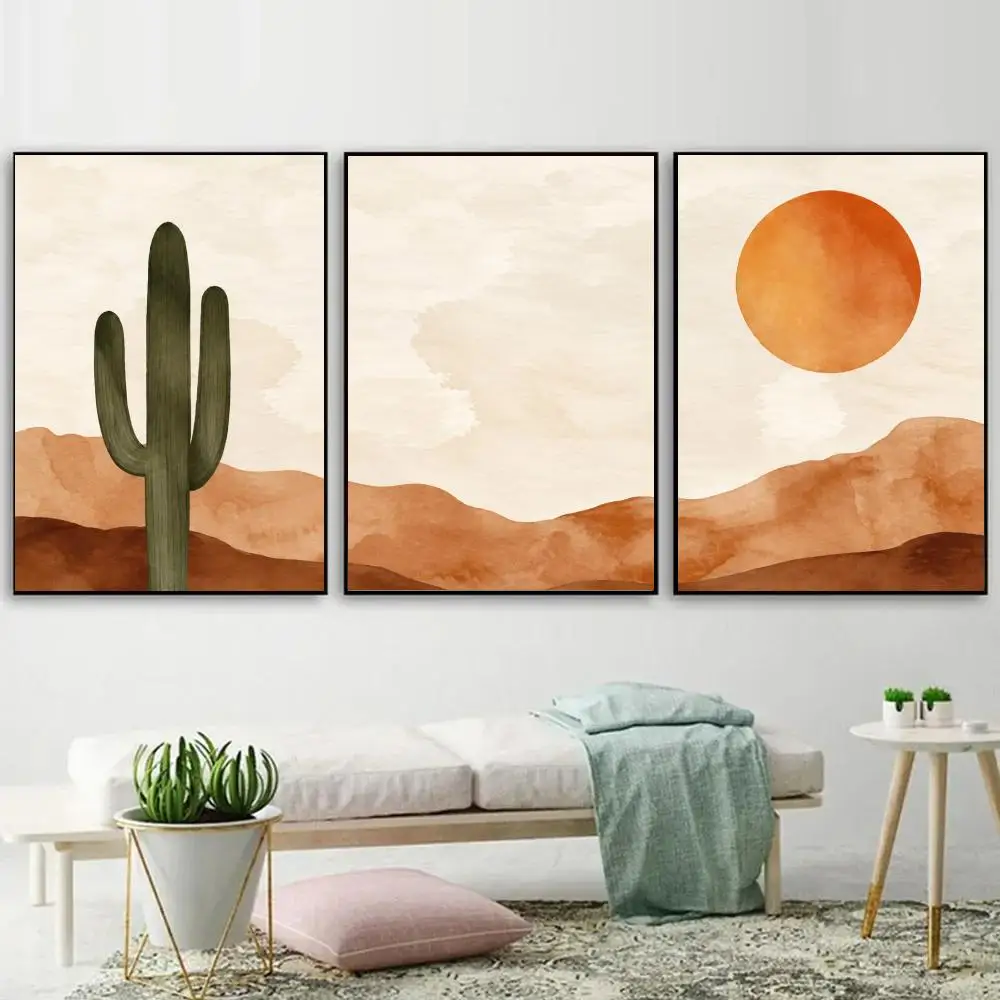 Saguaro Cactus Painting Calligraphy 3PC Canvas Poster Set Wall Art Painting for Bedroom Living Room Home Decor Gift