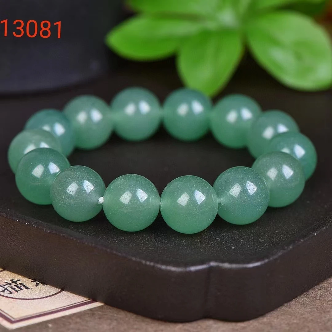 Aventurine giok bulat manik-manik tangan alami gelang batu hijau wanita elastis gelang perhiasan bergaya batu permata aksesoris