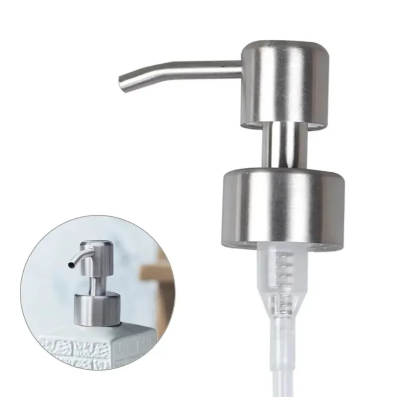 2Pcs Bathroom Kitchen Liquid Soap Lotion Dispenser Pumps Head Handle Stainless Steel Pump Head for Hand Press Dispenser Bottle