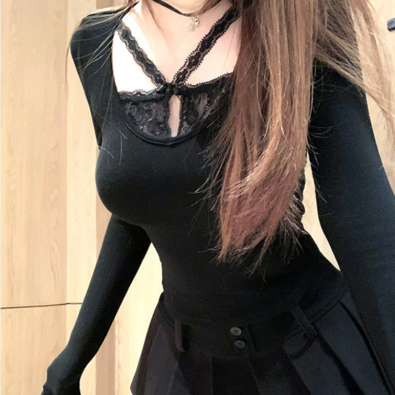 تي شيرت من الصوف الألماني ذو اللون الصلب مقترن بفتاة مثيرة بلون نقي ومربوط بأكمام طويلة لخريف وشتاء 2026 #1