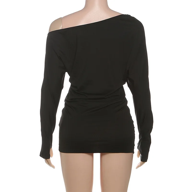 Mini robe moulante Sexy pour femmes, Rivets, épaules inclinées, manches longues, hanches pêche, vêtements de boîte de nuit, Streetwear décontracté, automne 2025